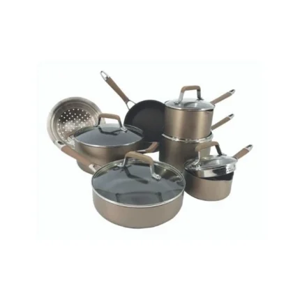 Nuvora Kitchen Classic 12-Piece Champagne Bronze Nonstick Aluminum Cookware Set