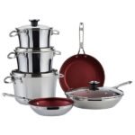 Nuvora Kitchen Signature 10-Piece Stacking Stainless Steel Cookware Set – Aluminum Base, Induction Compatible