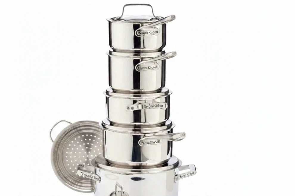 Nuvora Kitchen Signature 12-Piece Stainless Steel Cookware Set – Aluminum Core, Induction Compatible1 Nuvora Kitchen Signature 12-Piece Stainless Steel Cookware Set – Aluminum Core, Induction Compatible - Image 1