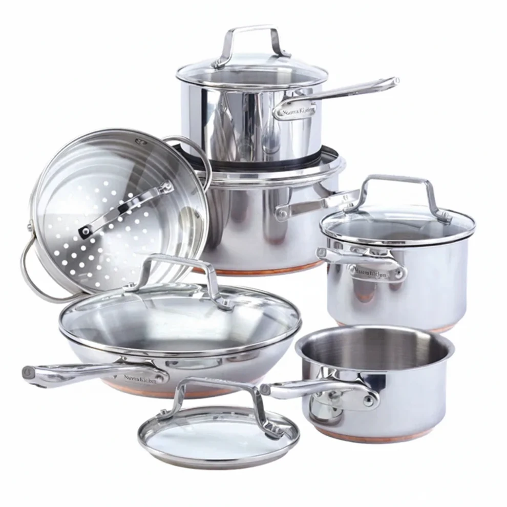 Nuvora Kitchen12-Piece 5-Ply Copper Core Stainless Steel Cookware Set1 Nuvora Kitchen12-Piece 5-Ply Copper Core Stainless Steel Cookware Set - Image 1